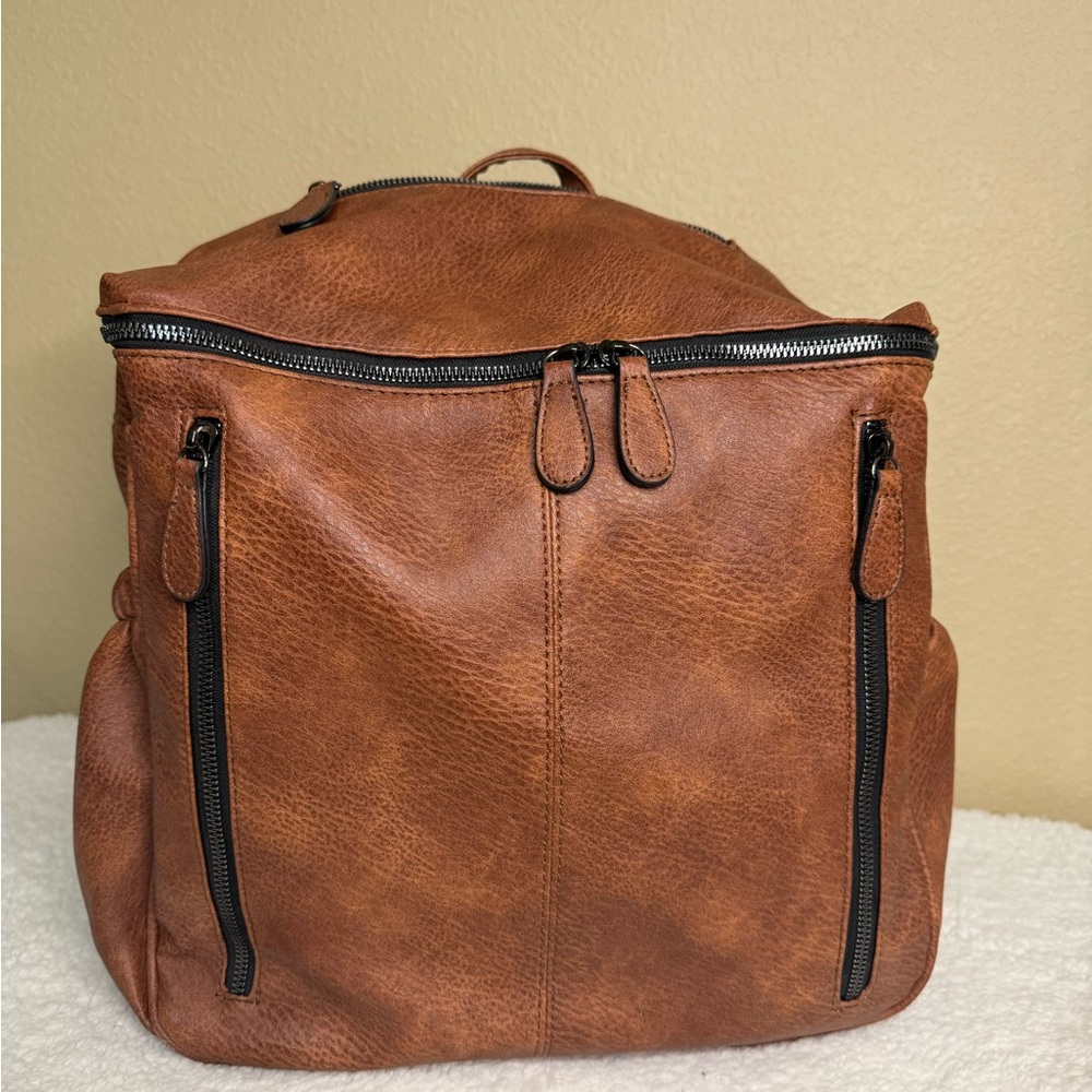 Elegant Tan Leather Women's Backpack